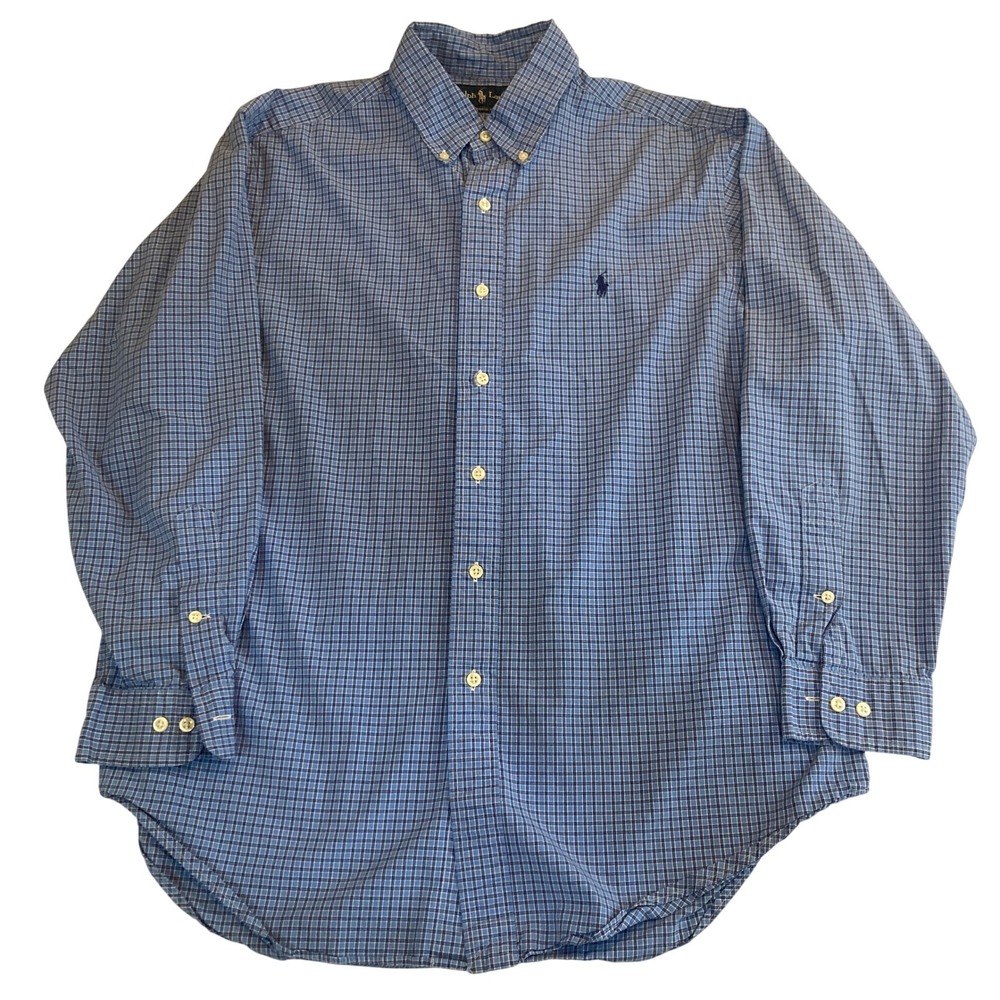 Ralph Lauren Classic Fit Men Shirt 16.5 32/33 Blue Check Long Sleeve Button Down